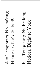Text Box: A = Temporary No Parking Notices at Nos 26 to 30

B = Temporary No Parking Notices. Dight to York

